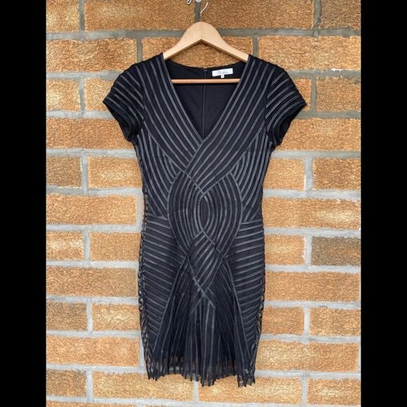 PARKER   LEATHER STRIPE DRESS SMALL - Picture 3 of 10